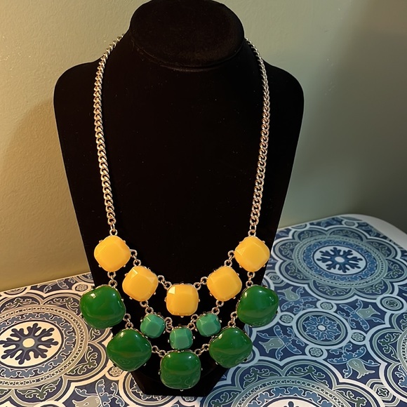 Women's Statement Necklace, Green, Yellow, Teal  22" - Picture 2 of 8